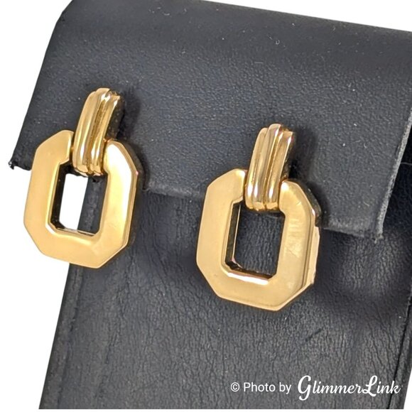 Octagonal Doorknocker Style Gold Tone Pierced Drop Earrings - Picture 4 of 9